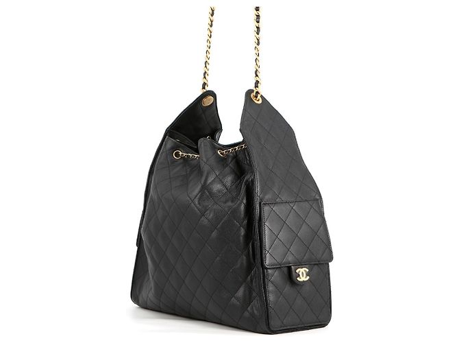 Borsa a tracolla con catena in pelle di vitello martellata nera Chanel Nero - vista 2
