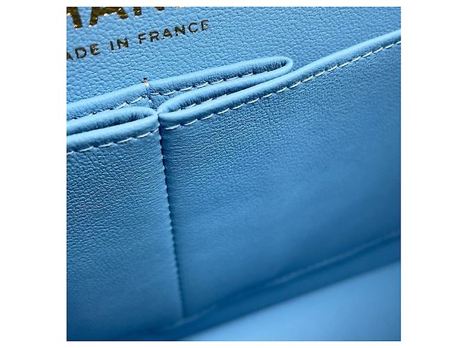 Borsa Chanel in pelle di vitello martellata azzurro cielo Blu chiaro - vista 11