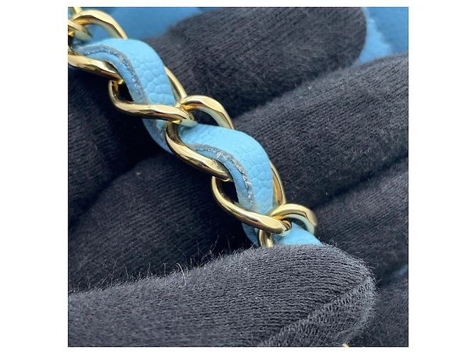 Borsa Chanel in pelle di vitello martellata azzurro cielo Blu chiaro - vista 12