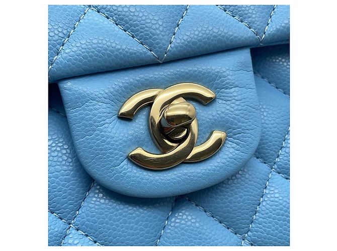 Borsa Chanel in pelle di vitello martellata azzurro cielo Blu chiaro - vista 8