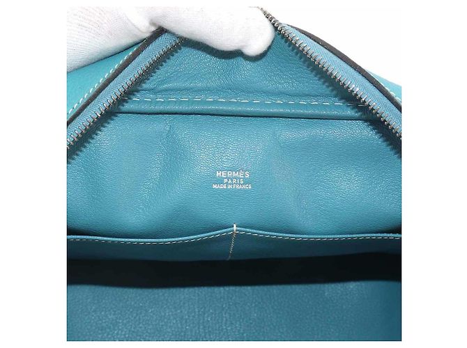 Hermès Hermes Plume 28 Handtasche aus Togo-Leder in Blue Jean Blau - Ansicht 9