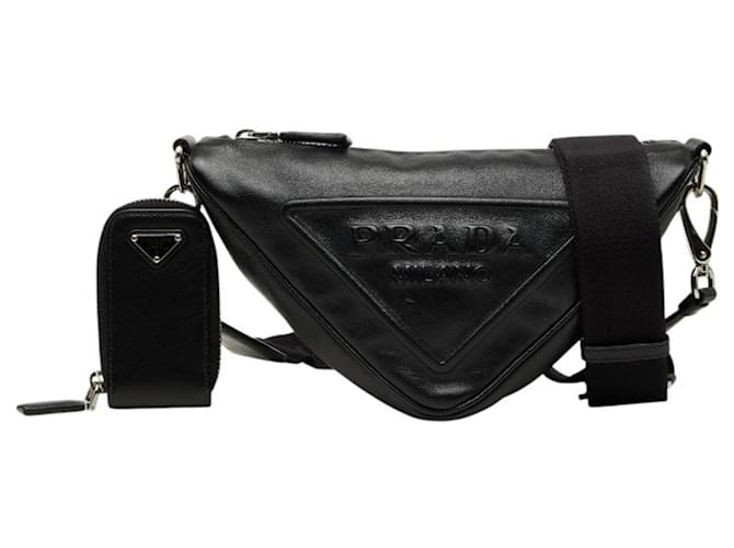 Borsa a tracolla con placca logo Triangle Prada Nero - vista 8