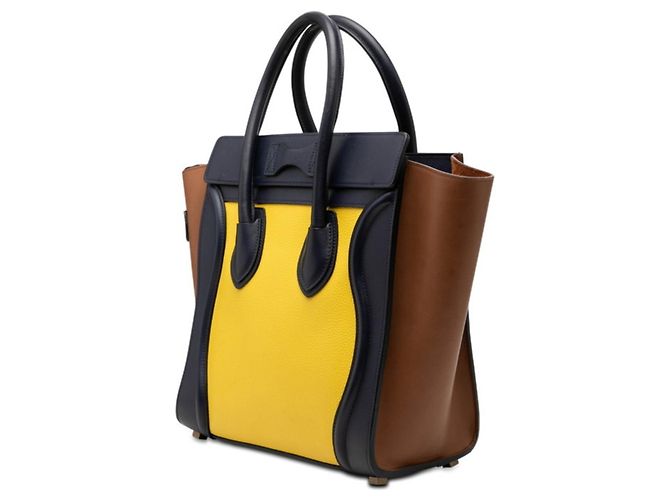 Céline Borsa Tote Celine Luggage Micro Shopper Marrone Giallo Blu navy - vista 2