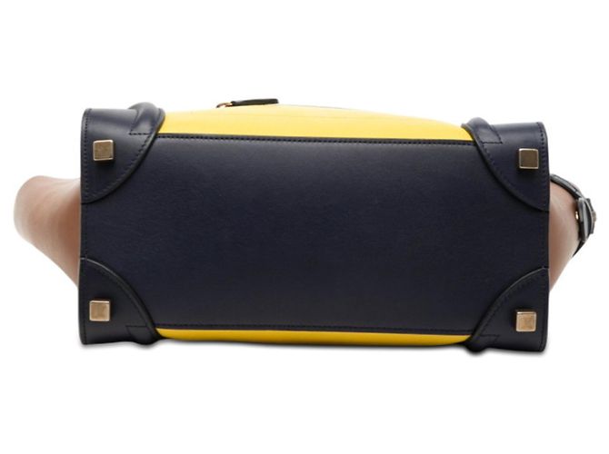 Céline Borsa Tote Celine Luggage Micro Shopper Marrone Giallo Blu navy - vista 3