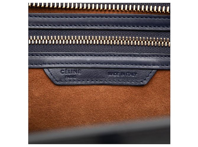 Céline Borsa Tote Celine Luggage Micro Shopper Marrone Giallo Blu navy - vista 5