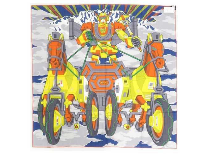 Hermès Sciarpa in seta Hermes Carre H100 Mega Chariot Blu Multicolore Arancione - vista 3