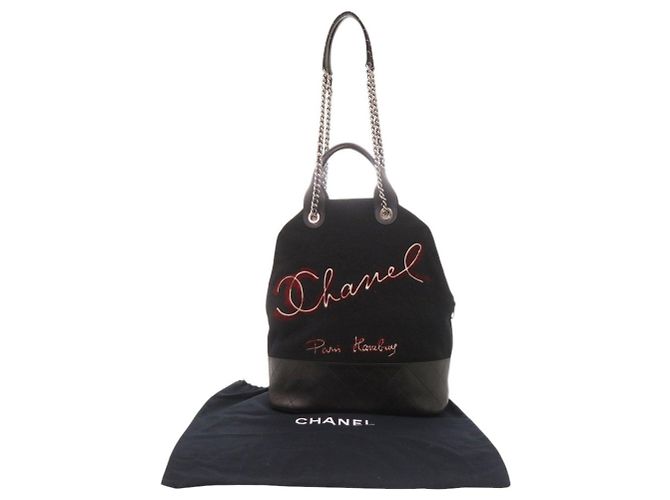Borsa a tracolla 2-Way in lana e pelle ricamata Chanel Nero - vista 2