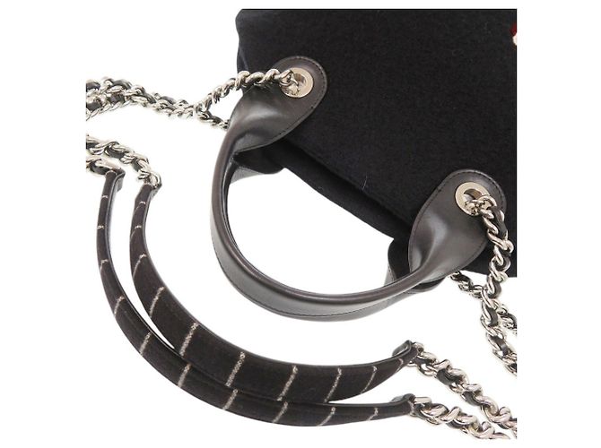 Borsa a tracolla 2-Way in lana e pelle ricamata Chanel Nero - vista 7