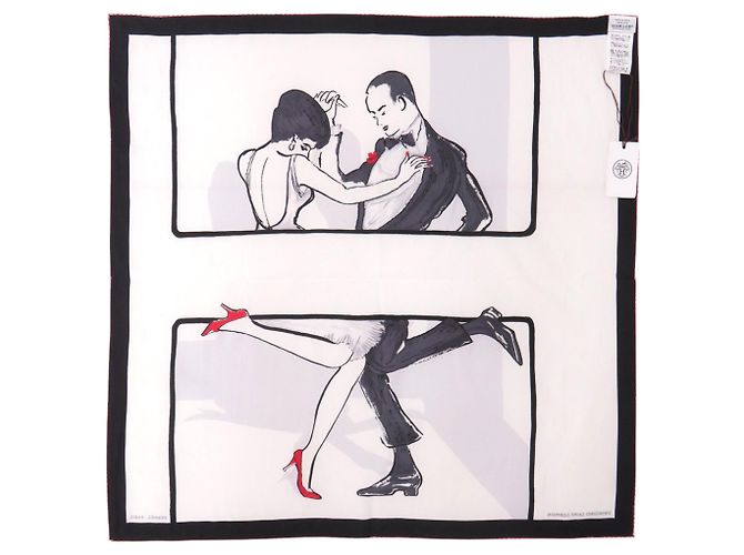 Hermès Hermes Carré 70 Swinging Saint Germain Seidentuch Schwarz Weiß Rot - Ansicht 3