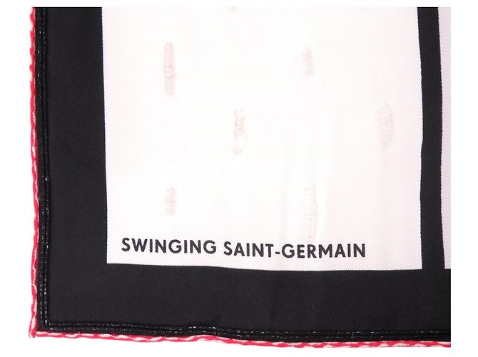 Hermès Hermes Carré 70 Swinging Saint Germain Seidentuch Schwarz Weiß Rot - Ansicht 4