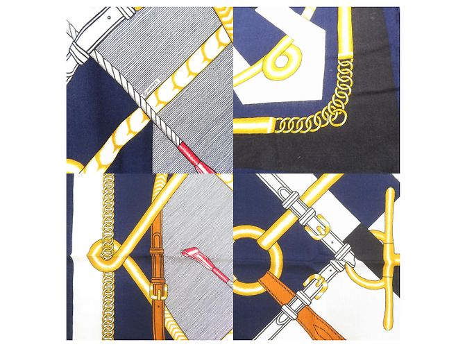 Silk In Hermès Sciarpa in seta e cashmere Hermes Carre 140 Parcours Sans Faute Bianco Blu D'oro - vista 5