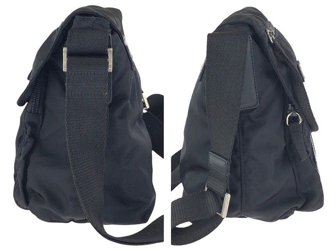Borsa a tracolla Prada Nylon Leather Tessuto Logo Nero - vista 8