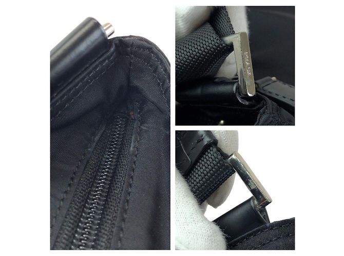 Borsa a tracolla in nylon Tessuto con logo triangolo Prada Nero - vista 5