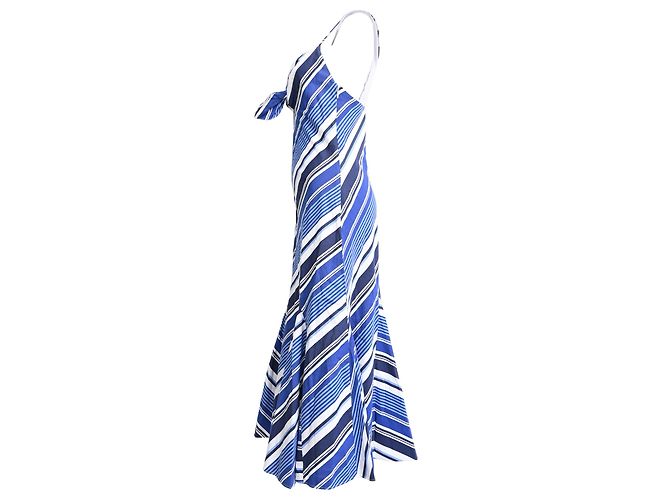 Abito midi svasato a righe Ralph Lauren in cotone blu - vista 2