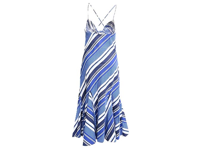 Abito midi svasato a righe Ralph Lauren in cotone blu - vista 3