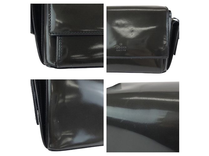 Borsa a tracolla Gucci Grigio Khaki Nero in smalto - vista 5
