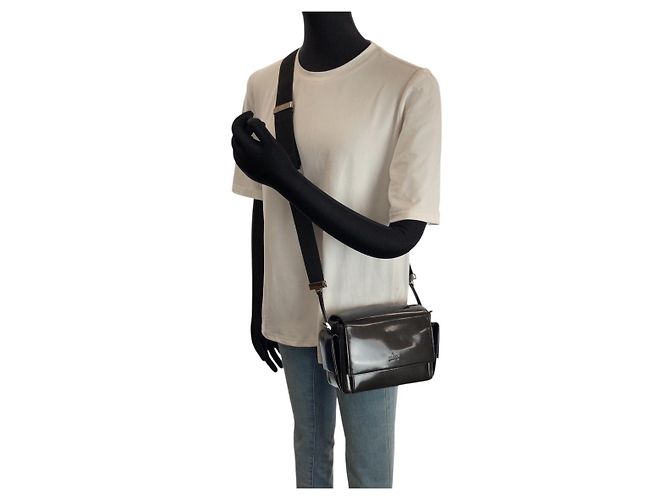 Borsa a tracolla Gucci Grigio Khaki Nero in smalto - vista 7