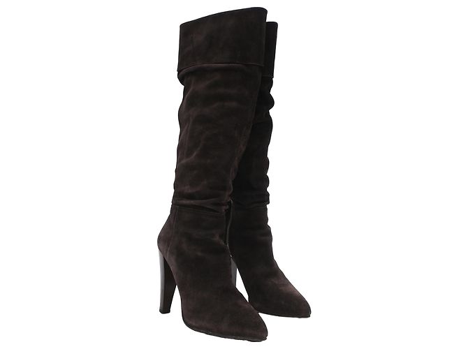 Botas altas de tacón Miu Miu en ante marrón Castaño - vista 2