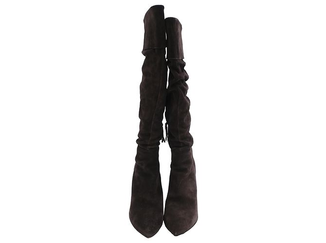 Botas altas de tacón Miu Miu en ante marrón Castaño - vista 3