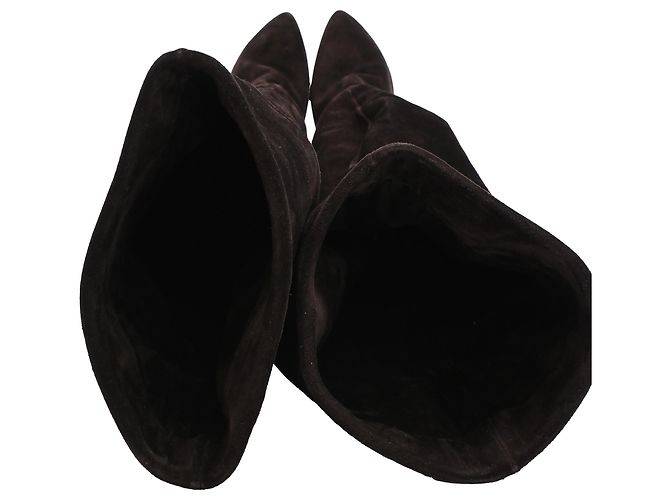 Botas altas de tacón Miu Miu en ante marrón Castaño - vista 5