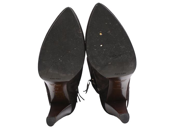 Botas altas de tacón Miu Miu en ante marrón Castaño - vista 6