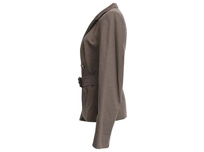 Akris Taillierter Doppelrevers-Blazer aus brauner Baumwolle - Ansicht 2