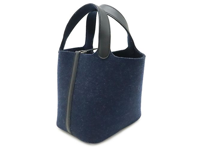 Borsa Tote in Feltro e Pelle Hermès Picotin Lock Blu - vista 3