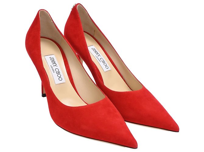 Décolleté con punta Jimmy Choo in scamosciato rosso - vista 2