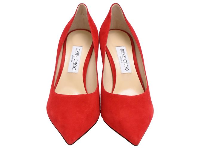 Décolleté con punta Jimmy Choo in scamosciato rosso - vista 3