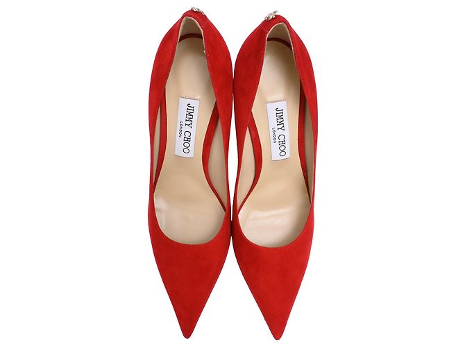 Décolleté con punta Jimmy Choo in scamosciato rosso - vista 5