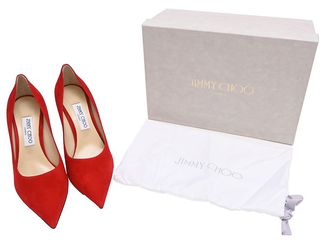 Décolleté con punta Jimmy Choo in scamosciato rosso - vista 7