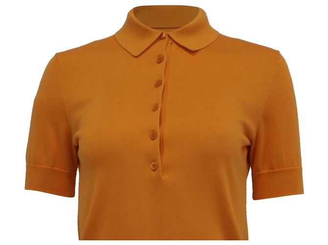 Polo de manga curta Carolina Herrera em seda laranja - vista 2