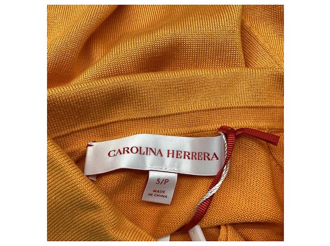 Polo de manga curta Carolina Herrera em seda laranja - vista 6