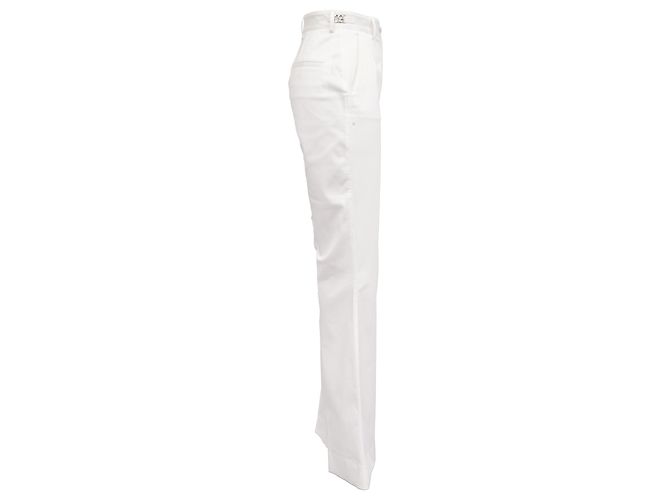 Pantalon évasé à taille haute Dolce & Gabbana en coton blanc Écru - vue 2