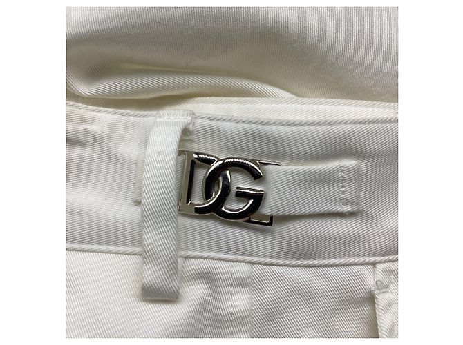 Pantalon évasé à taille haute Dolce & Gabbana en coton blanc Écru - vue 4