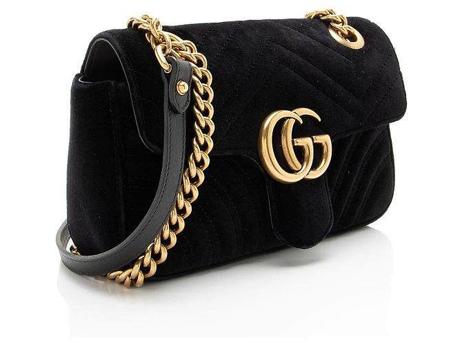 Borsa Gucci Matelasse Velvet GG Marmont Small Flap Nero - vista 2