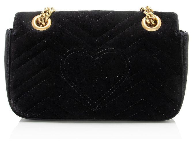 Borsa Gucci Matelasse Velvet GG Marmont Small Flap Nero - vista 3