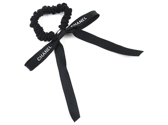 Timeless Scrunchie Chanel COCO Mark Logo Ribbon Accessorio per Capelli Nero - vista 3
