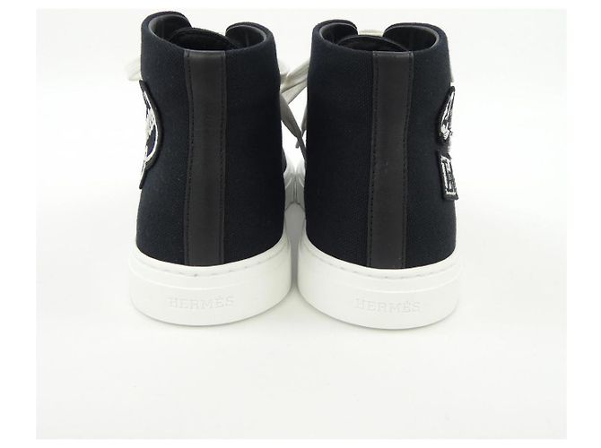 Hermès Tênis de lona de algodão e couro de bezerro Hermes Preto - vista 5
