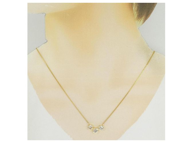 Autre Marque Au750 Drei-Stein-Diamantkette Golden - Ansicht 6
