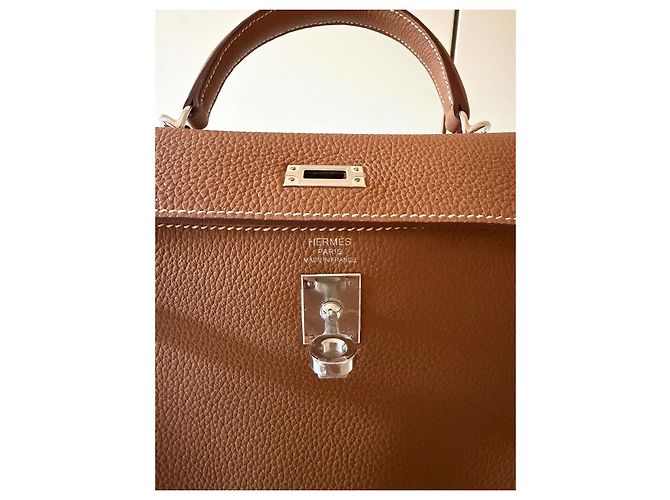 Hermès Kelly 25 Pelle Togo - Caramello Marrone - vista 7