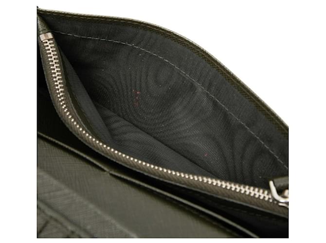 Saffiano Prada Logo langer Geldbeutel Schwarz Grün - Ansicht 4