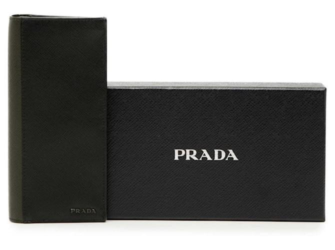 Saffiano Prada Logo langer Geldbeutel Schwarz Grün - Ansicht 7