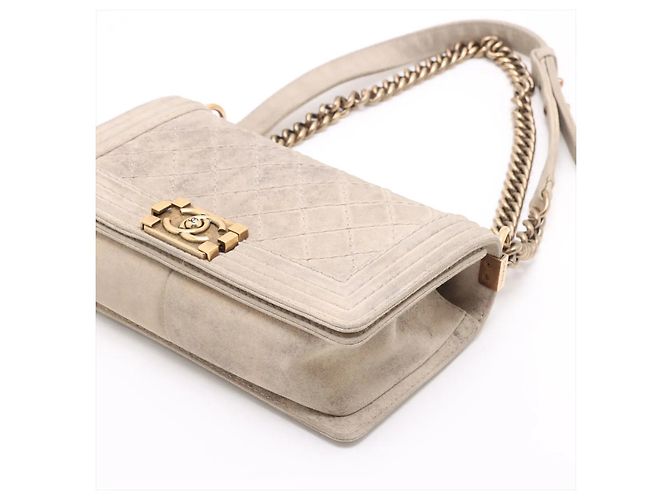 Chanel Boy Flap Trapuntato Camoscio Invecchiato new Medium Beige - vista 3