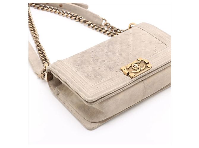 Chanel Boy Flap Trapuntato Camoscio Invecchiato new Medium Beige - vista 4