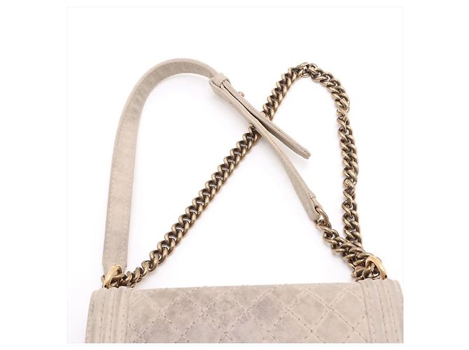 Chanel Boy Flap Trapuntato Camoscio Invecchiato new Medium Beige - vista 6