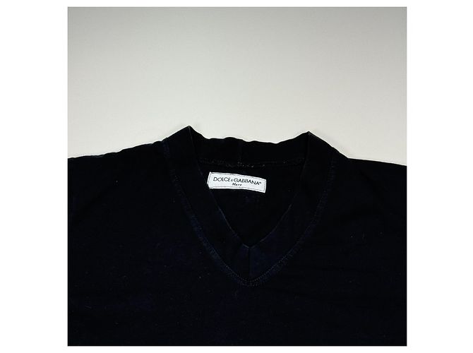 Dolce & Gabbana Camiseta preta decote V em algodão Preto - vista 2