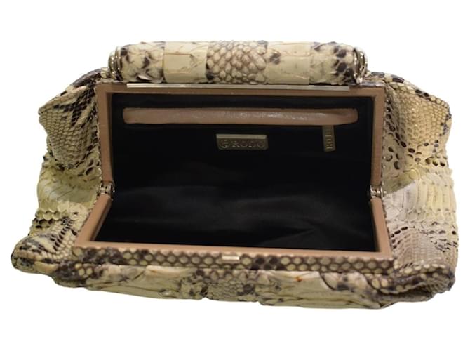 Rodo Hard Case Clutch aus Pythonleder in Creme Beige Python drucken - Ansicht 6