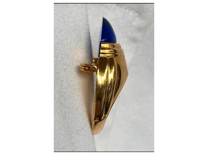 Spilla Boucheron placcata oro con lapislazzuli Blu Gold hardware - vista 3