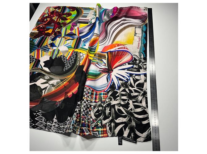 Pañuelo de seda Christian Lacroix Estampado Abstracto Negro Rosa Blanco Roja Azul Multicolor Verde Amarillo - vista 4